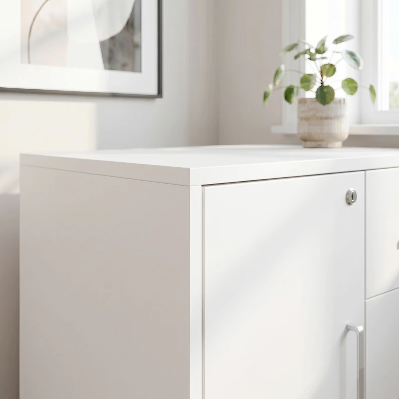 HOMCOM Caisson bureau meuble de rangement verrouillable avec 3 tiroirs et étagère réglable, roulettes, 40 x 60 x 56 cm, blanc