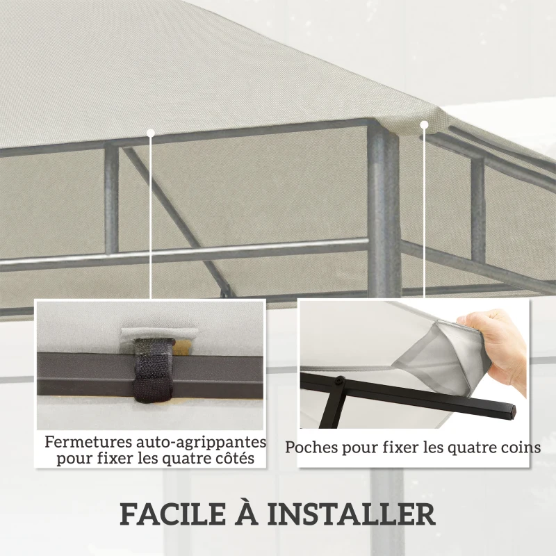 Outsunny Toile de rechange pour pavillon tonnelle tente toit de remplacement gazebo de jardin polyester 180 g/m² 3 x 3 m gris