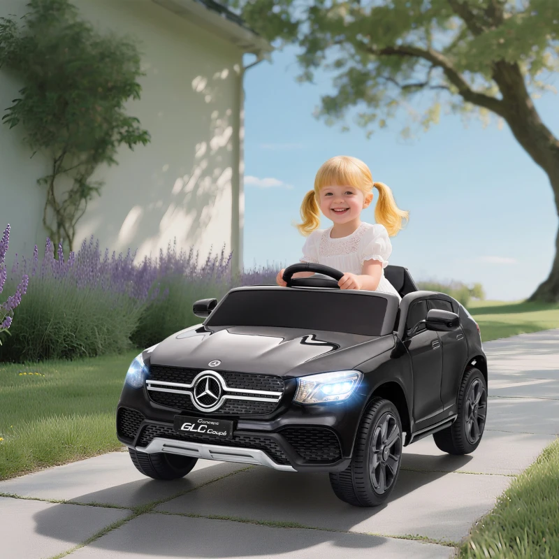 AIYAPLAY Elektroauto für Kinder, 12V Kinderauto mit Fernbedienung, LED-Lichter, Musik, 3 Geschwindigkeiten, 3-6 Jahre, Schwarz