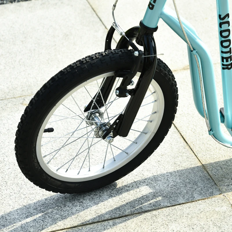 HOMCOM Patinete Infantil com guidão ajustável, rodas grandes e travão de mão, patinete urbano com rodas de 40,64 cm para meninos e meninas a partir de 5 anos Metal Azul