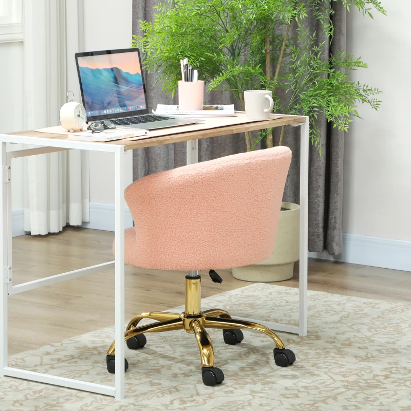 Vinsetto Cadeira de escritório, poltrona ergonómica ajustável em altura, assento giratório, base em aço, rosa