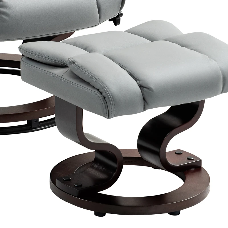 HOMCOM Sillón relax Giratorio con Reposapiés Respaldo Alto Espuma de Alta Densidad Base de Madera Gris Claro