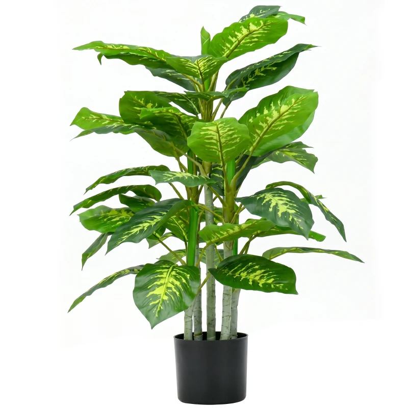HOMCOM Kunstplant, Kunststof Plant, Cementpot, Indoor en Outdoor, 95 cm, Groen