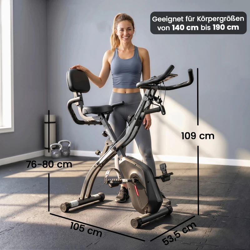 SPORTNOW 3 in 1 Heimtrainer Fahrrad Klappbar Leise Liegeergometer mit LCD Monitor Bluetooth Herzfrequenz Sensor Widerstandsband