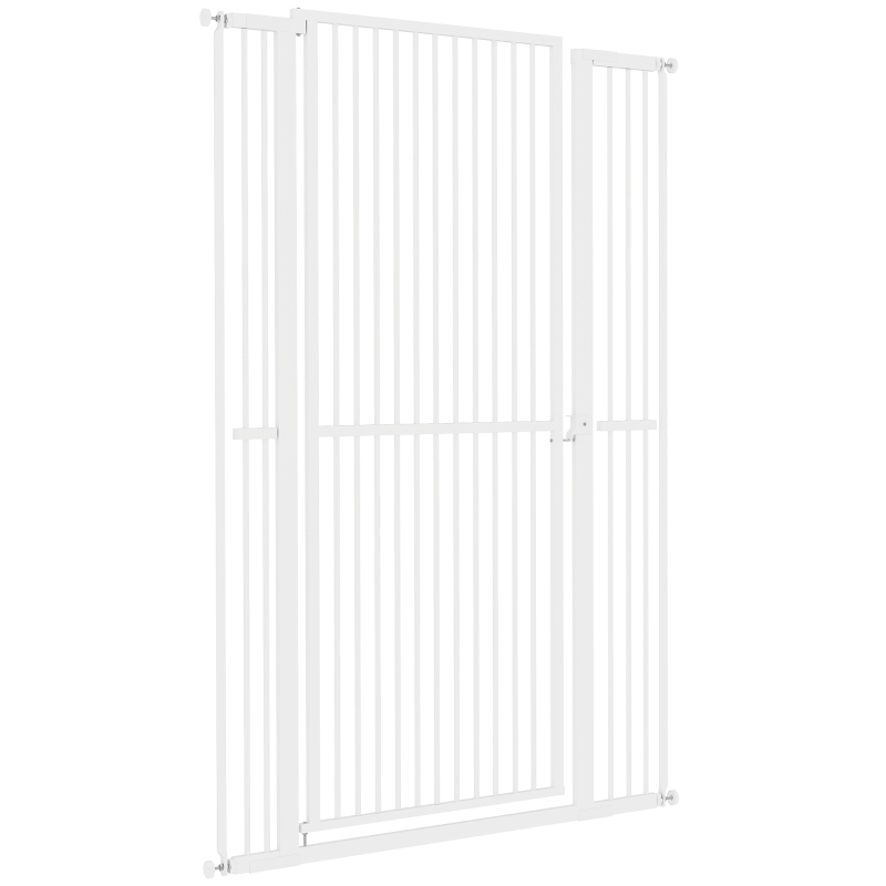 PawHut Barrera para Perros Extra Alta con Ancho Ajustable 77-104 cm Puerta para Perros con Extensiones y Puerta de Paso Blanco