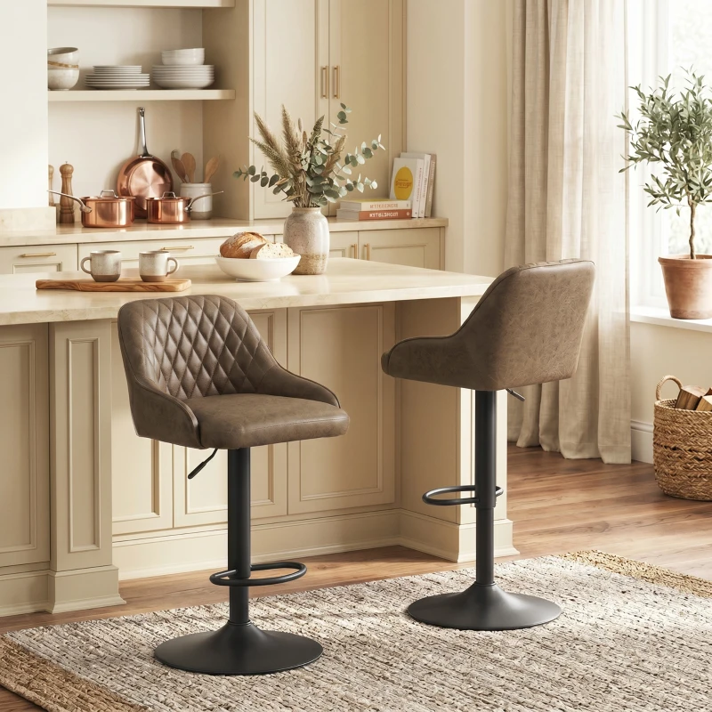 HOMCOM 2er-Set Barhocker, hohe Küchenhocker mit drehbarem Sitz und höhenverstellbar, Dunkelbraun