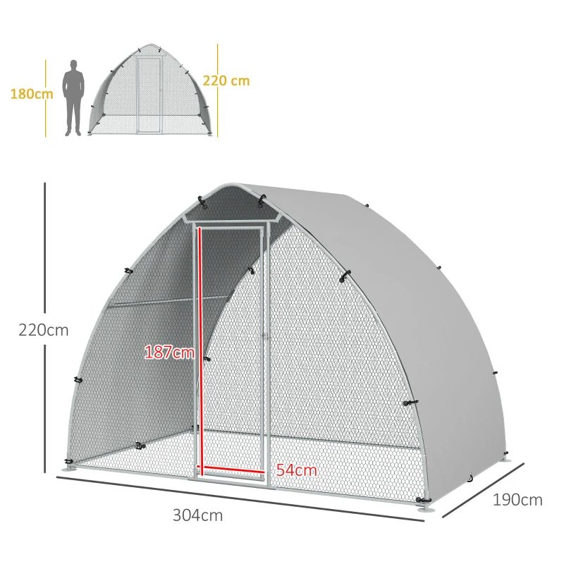 PawHut Grande recinto para galinhas exterior 5,75m², teto anti-UV, aço galvanizado, porta trancável