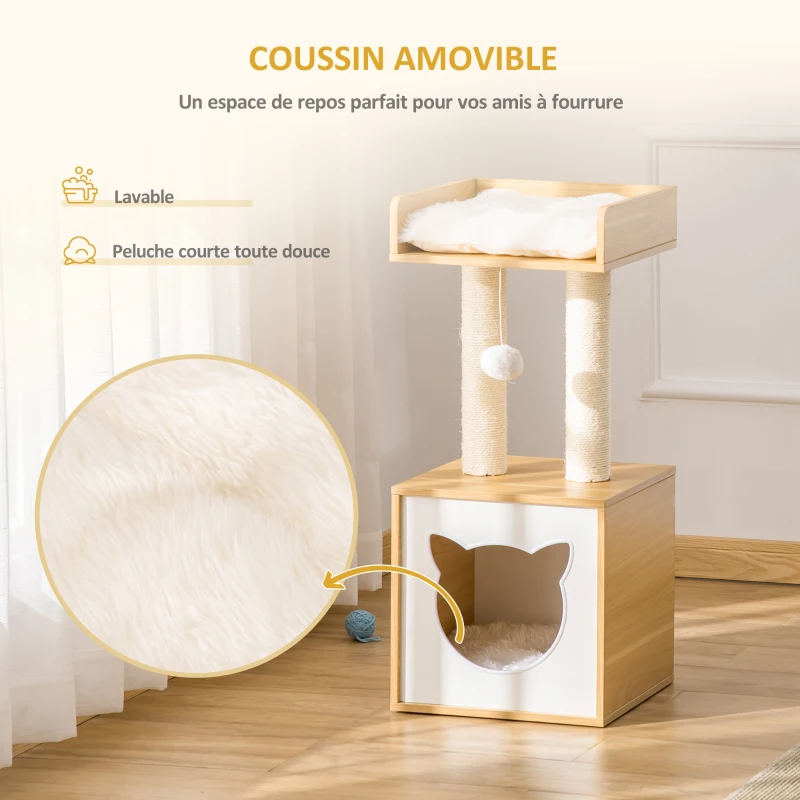 PawHut Arbre à chat griffoir pour chat arbre à grimper niche maison pour chat plate-forme supérieure balle suspendue hauteur 81 cm