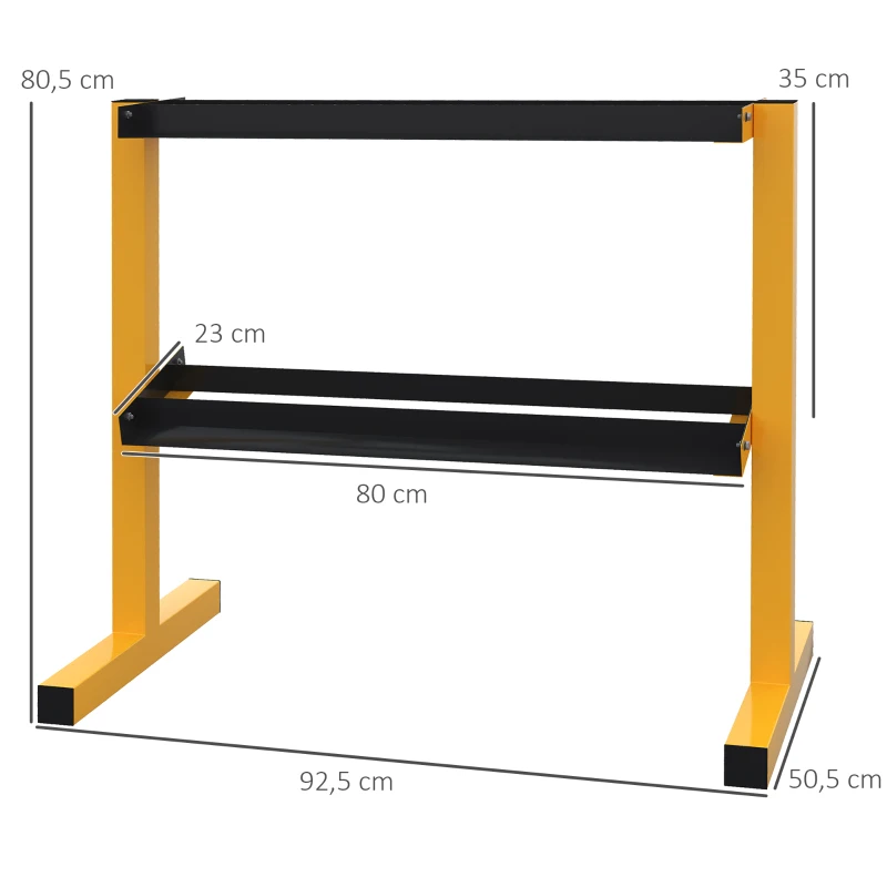 SPORTNOW Hantelablage für Kurzhanteln, bis 270 kg, 2 Ablagen, Stahlrahmen, gelb, 92,5 x 50,5 x 80,5 cm