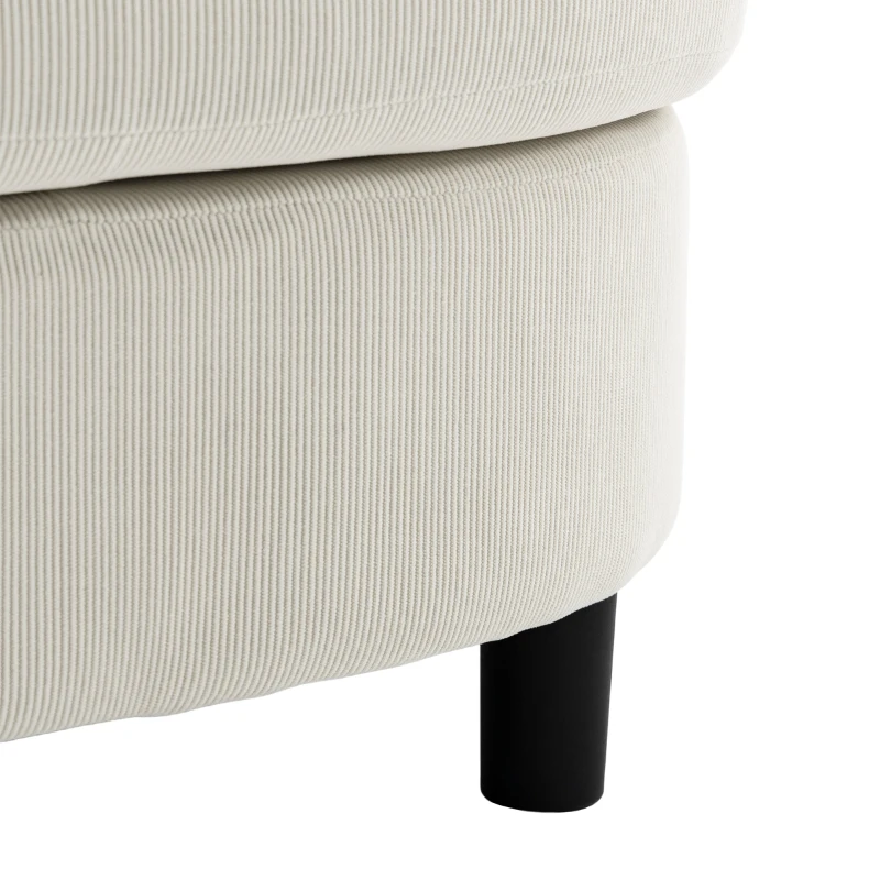 HOMCOM Fauteuil met opbergpoef, cordbekleding, omsluitende leesstoel met verstelbare hoofdsteun, brede zitting, crèmewit