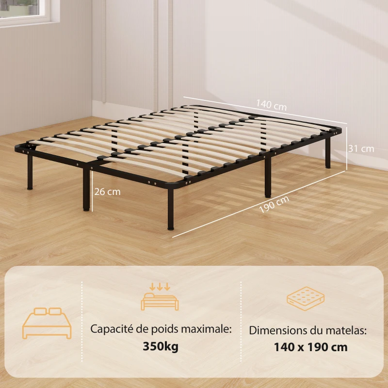 HOMCOM Letto Matrimoniale Industriale a 28 Doghe con Spazio Contenitore, in Legno e Acciaio, 190x140x31 cm, Nero e Legno