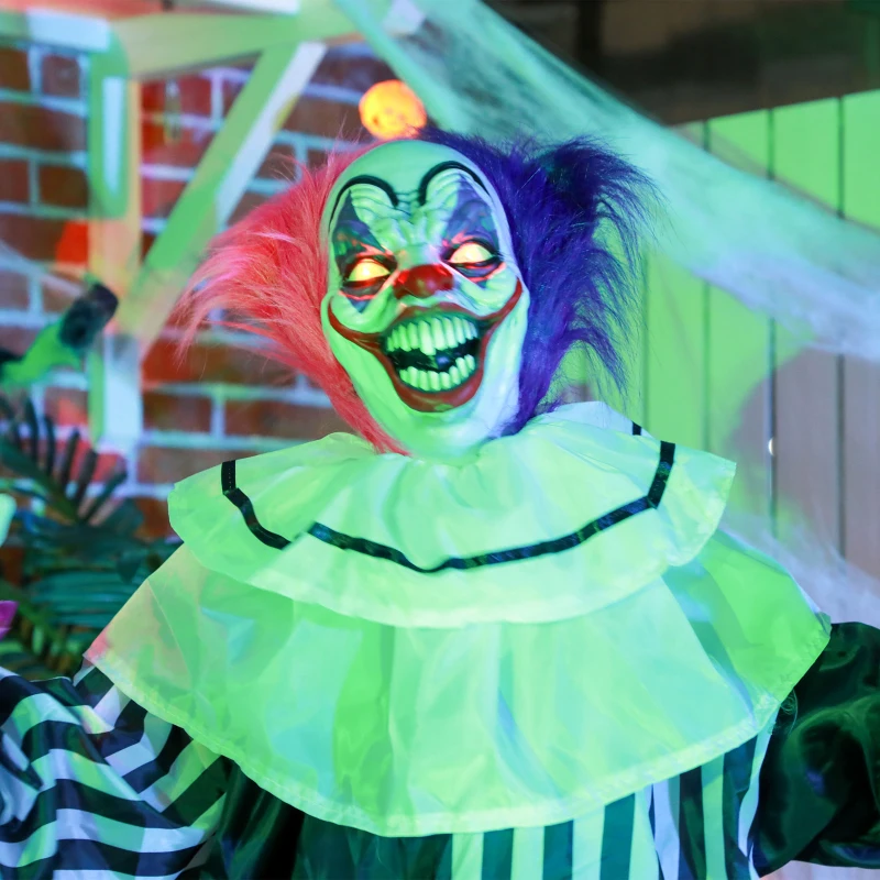 HOMCOM Griezel-Clown Halloween Decoratie, beweegbaar, Lachfunctie, Roze+Paars