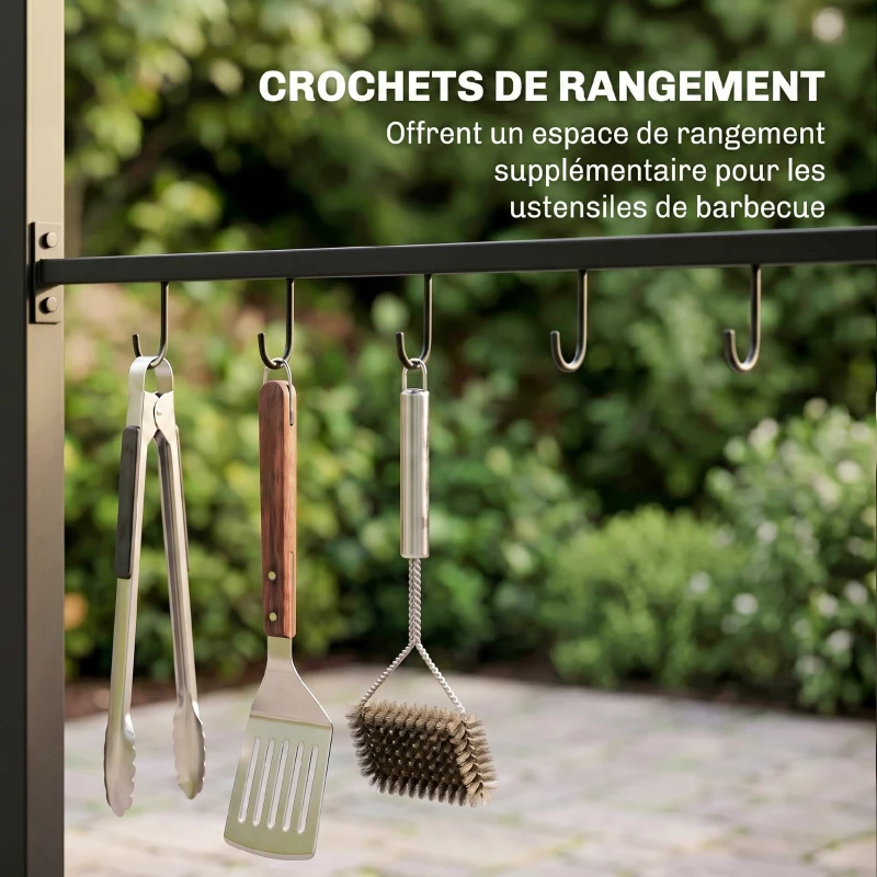 Outsunny Abri pour Barbecue, Tonnelle de Jardin 215 x 150 x 220 cm en Métal avec Crochets pour Terrasse, Jardin, Cour, Beige