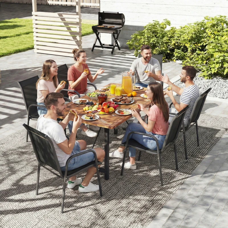 Outsunny Lot de 6 Chaises de Jardin Extérieures, Chaise de Salle à Manger Empilables avec Accoudoirs, 51x69x87cm, Noir