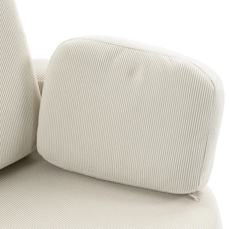 HOMCOM Fauteuil met opbergpoef, cordbekleding, omsluitende leesstoel met verstelbare hoofdsteun, brede zitting, crèmewit