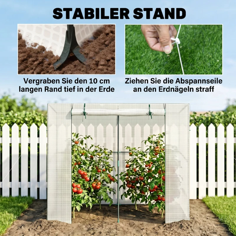 Outsunny Mini-kas, aanleunkas met roldeur en netramen, UV-bestendig, voor bloemen, zaailingen, planten, Wit