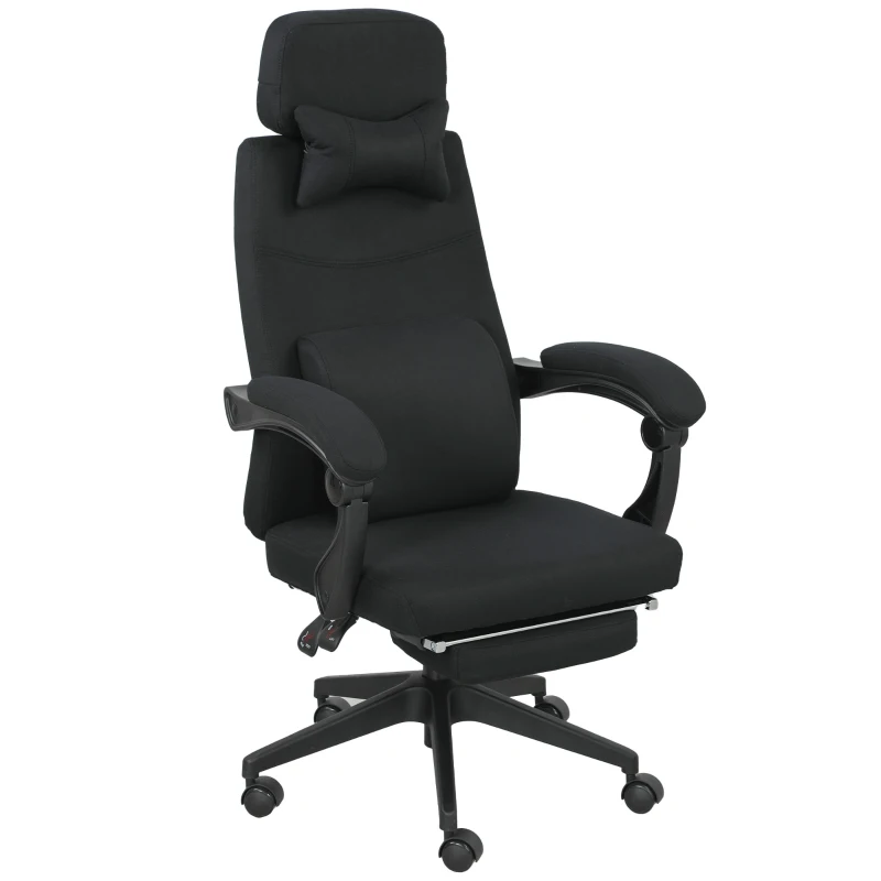 Vinsetto Cadeira de escritório grande conforto encosto ajustável descanso para os pés rodízios 360° linho 62 x 68 x 127 cm preto