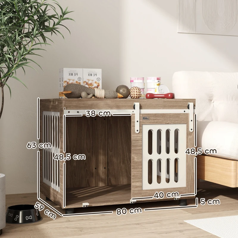 PawHut Móvel canil para cão com porta deslizante, casa para cão de porte médio, mesa de apoio, 80 x 59 x 63 cm, nogueira