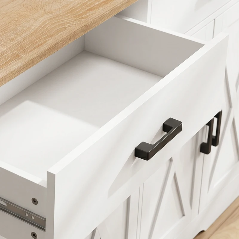 HOMCOM Aparador Buffet Armario de Cocina Estilo Granja de 140 cm con 2 Cajones y 2 Armarios Blanco