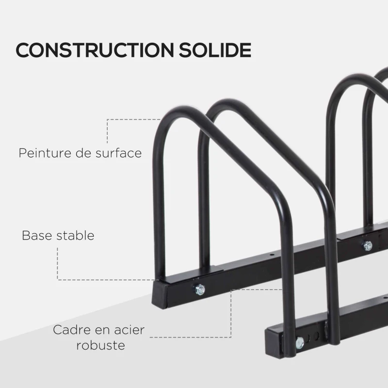 HOMCOM Suporte 5 bicicletas rack de bicicletas suporte de arrumação para pneu 65 mm dim. 145L x 33l x 27H cm aço preto