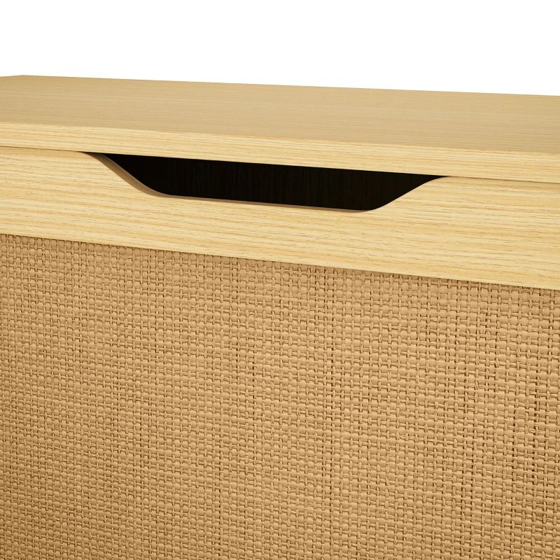 HOMCOM Baúl de Almacenaje 136L Banco de Almacenaje con Panel de Ratán Tapa Brazos de Soporte para Recibidor 100x40x45cm Roble