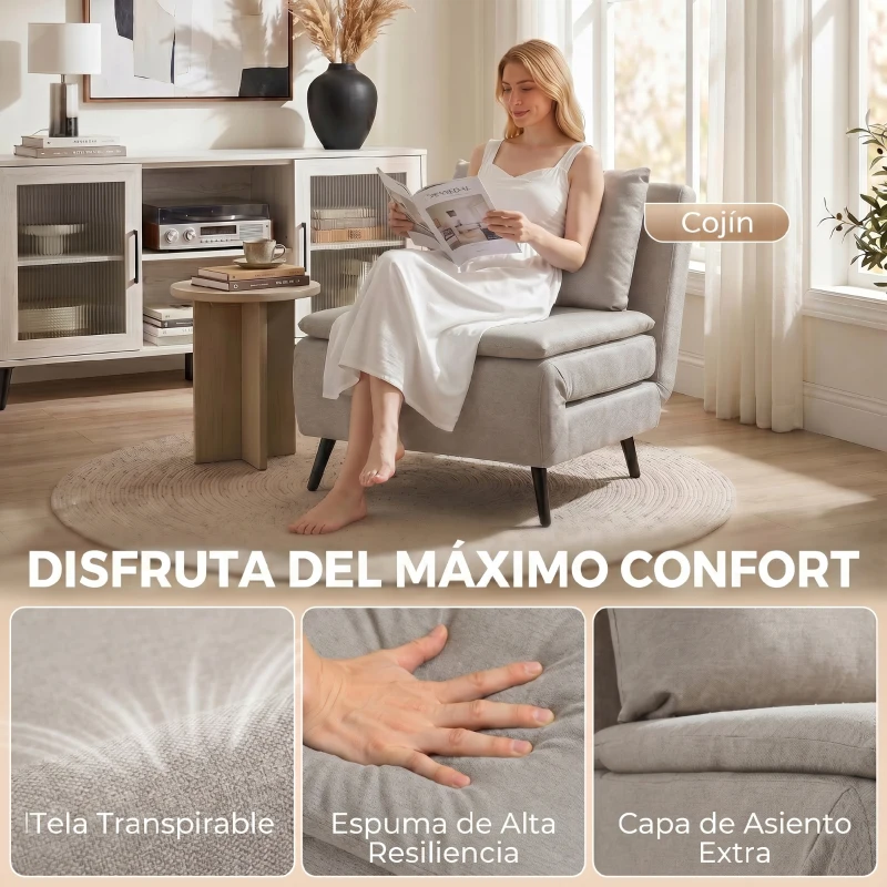 HOMCOM Sillón Convertible 1 Plaza, Sillón-Cama Clic-Clac 3 en 1 con Respaldo Regulable, Cojín, Asiento Amplio, Marrón Claro