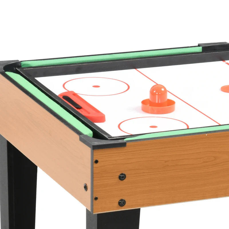 HOMCOM Mesa Multijuegos 4 en 1 con Futbolín Billar Hockey de Mesa y Ping-pong para Niños y Adultos 107x61x84,5 cm Natural
