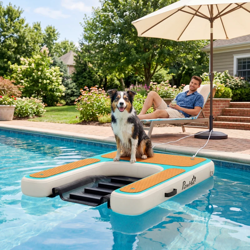 PawHut Rampa Gonfiabile per Cani con Struttura Antiscivolo in Plastica EVA e Rete, 151x102x15 cm, Arancione