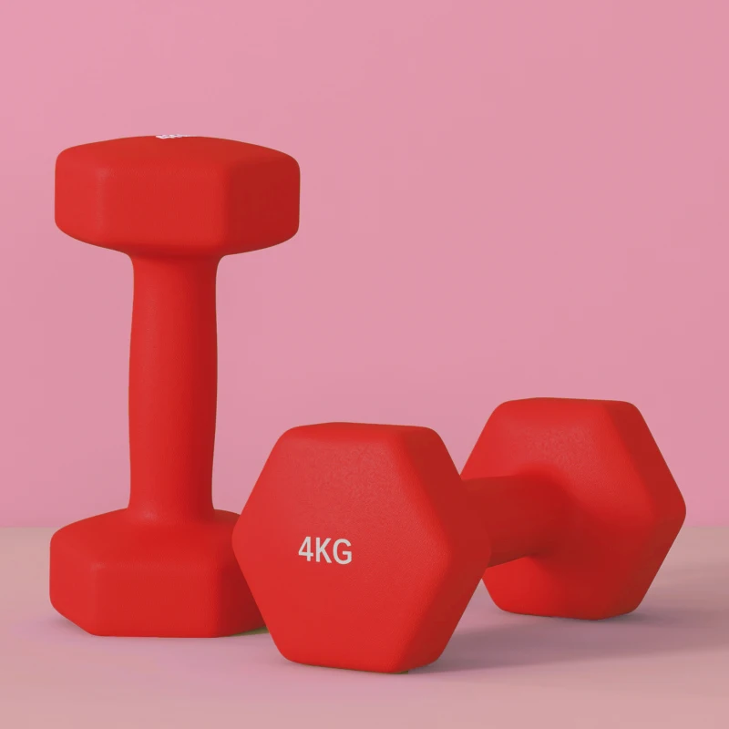 SPORTNOW Conjunto de 2 halteres hexagonais com pega antiderrapante para treino em casa, 2 x 4kg, vermelho