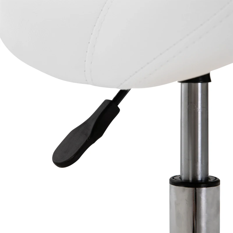 HOMCOM Height Adjustable Saddle Stool with Swivel Wheels, Faux Leather Salon Chair for Hairdressing, Beauty, Tattoo, White(m-9)