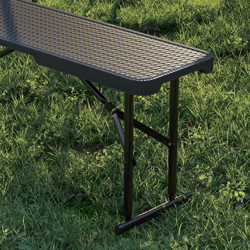 Outsunny Conjunto de mesa dobrável e bancos para piquenique 180 cm com alças de transporte, mesa e banco dobráveis efeito rattan preto