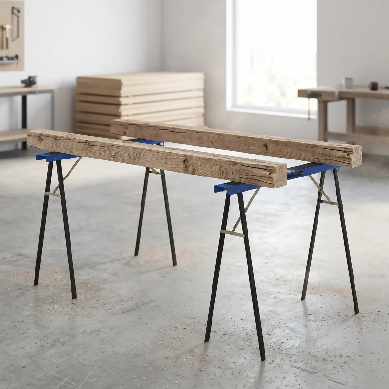 HOMCOM Set di 2 Cavalletti da Lavoro Pieghevoli con Superficie Antiscivolo in EVA per Lavori di Segatura, Blu e Nero