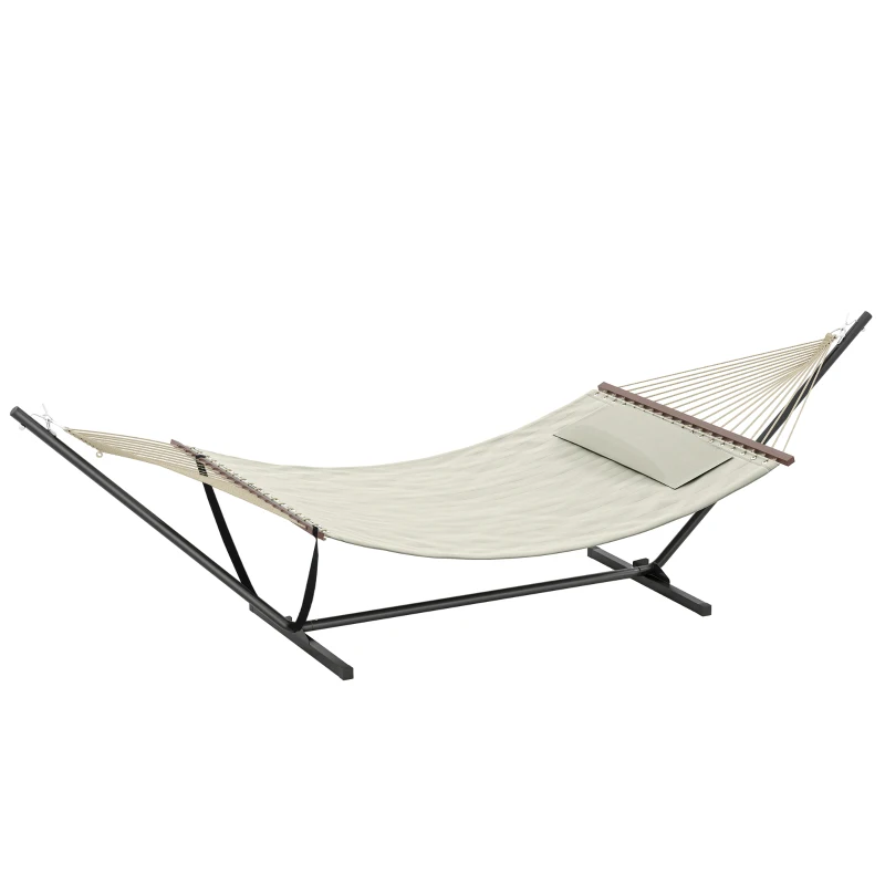 Outsunny Hamac sur pied, hamac avec support en acier, oreiller, barres d'écartement, 368 x 140 x 110 cm, crème