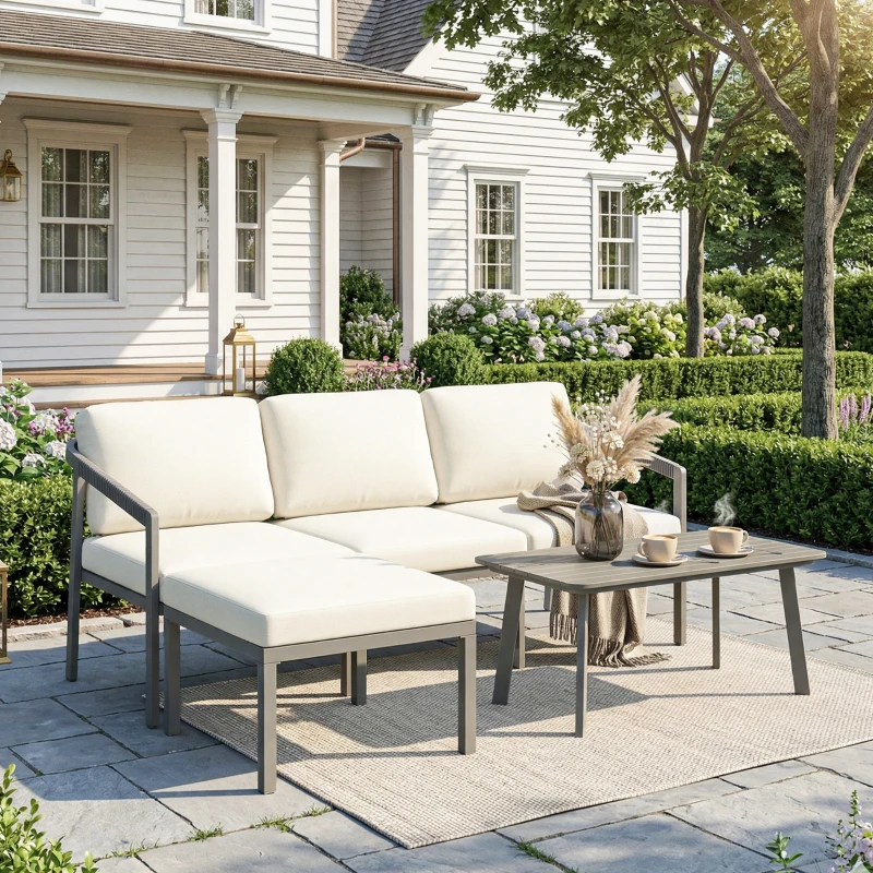 Outsunny Set de Grădină din 3 Piese, Mobilier de Exterior, Maro