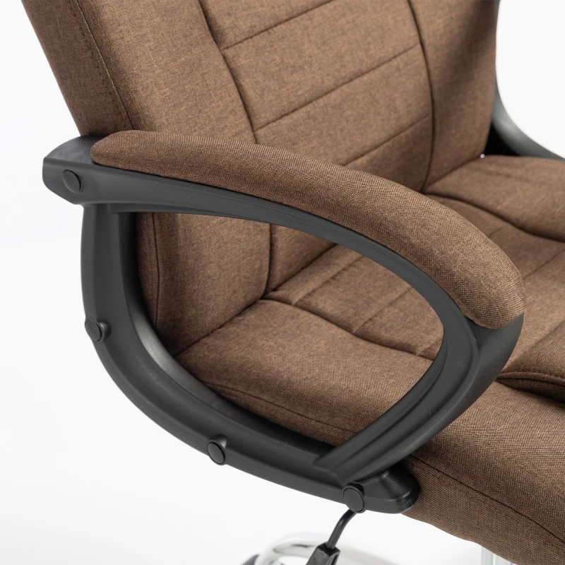 Vinsetto Silla de Oficina Ergonómica Reclinable Giratoria en Tejido Efecto Lino con Reposacabezas Marrón