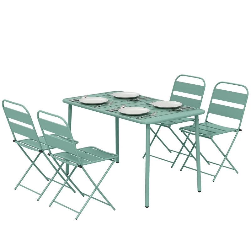 Outsunny Ensemble de Salle à Manger d'Extérieur 5 Pièces, Ensemble de Jardin pour 4 Personnes avec Plateau à Lattes et Chaises Pliantes, Vert Clair