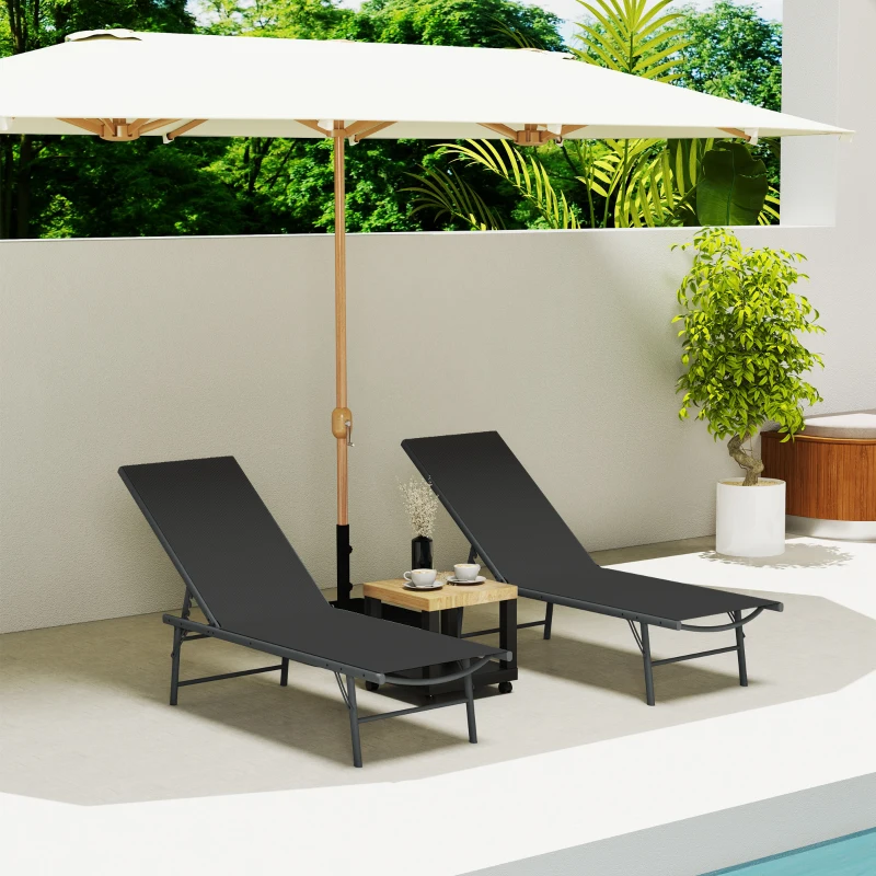 Outsunny Lot de 2 bain de soleil chaise longue pliante textilène transat jardin extérieur inclinable 54 x 164 x 84 cm noir