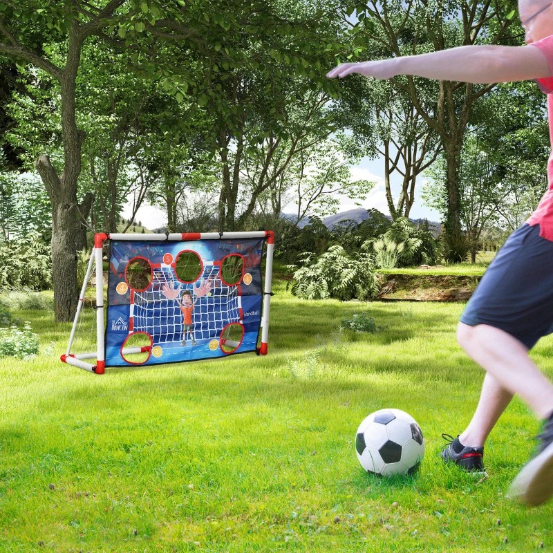 HOMCOM Baliza de Andebol Infantil Exterior 5 Zonas-alvo Bola de Andebol Insuflável Bomba 116x48x76 cm Branco