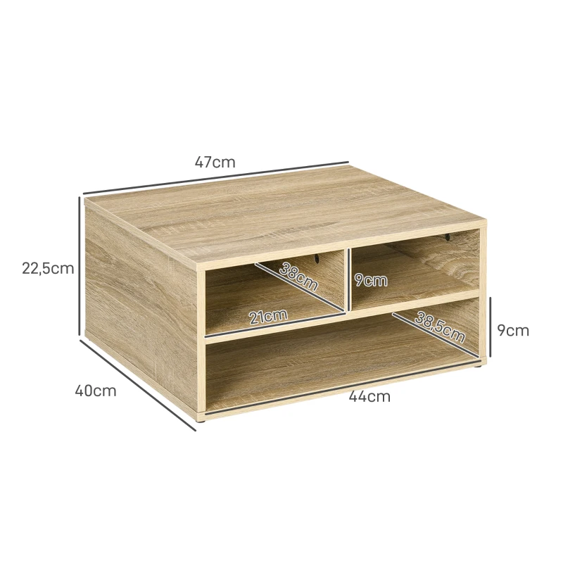 HOMCOM Organizador de mesa aspeto madeira com 3 compartimentos, suporte para impressora dim. 47L x 40l x 22,5H cm