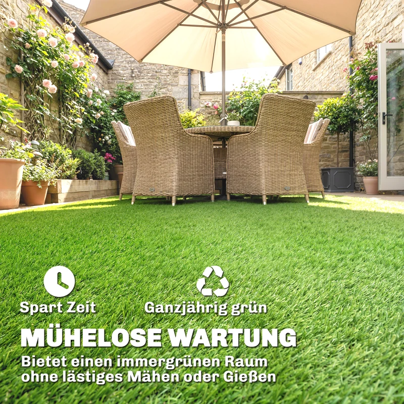 Outsunny Kunstrasen 100x400cm selbstentwässernd Outdoor Teppich mit 10mm Höhe Grün