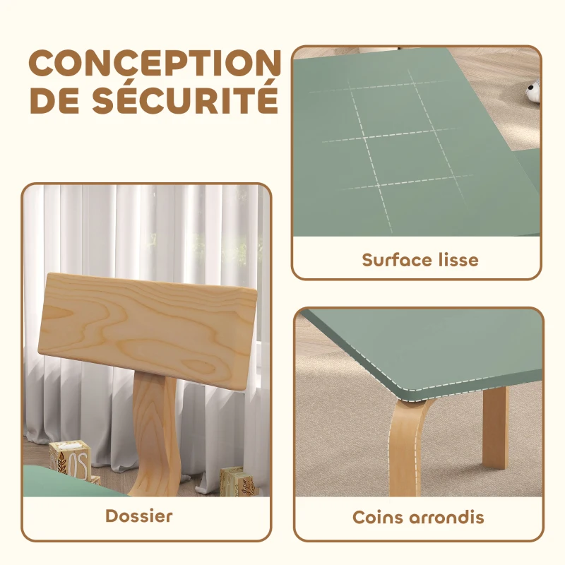 AIYAPLAY Table enfant avec chaises, lot table et 2 chaises enfant en bois pour dessiner, jouer, étudier, 78x53x53cm, vert