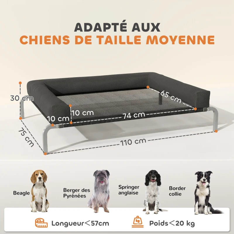 PawHut Cama elevada para cão refrescante, cama de campanha para cães interior exterior portátil, 110 x 75 x 30 cm, preto