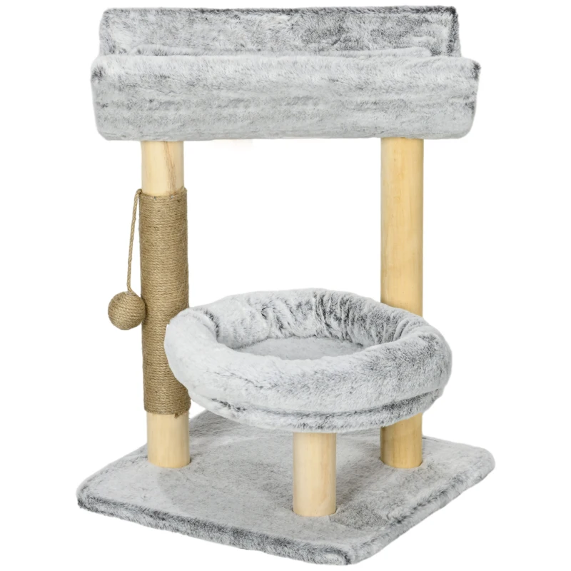 PawHut Árvore para Gatos com Arranhador 1 Ninho Superior com Almofada Lavável 1 Ninho Redondo Pelúcia Altura 60 cm Cinza