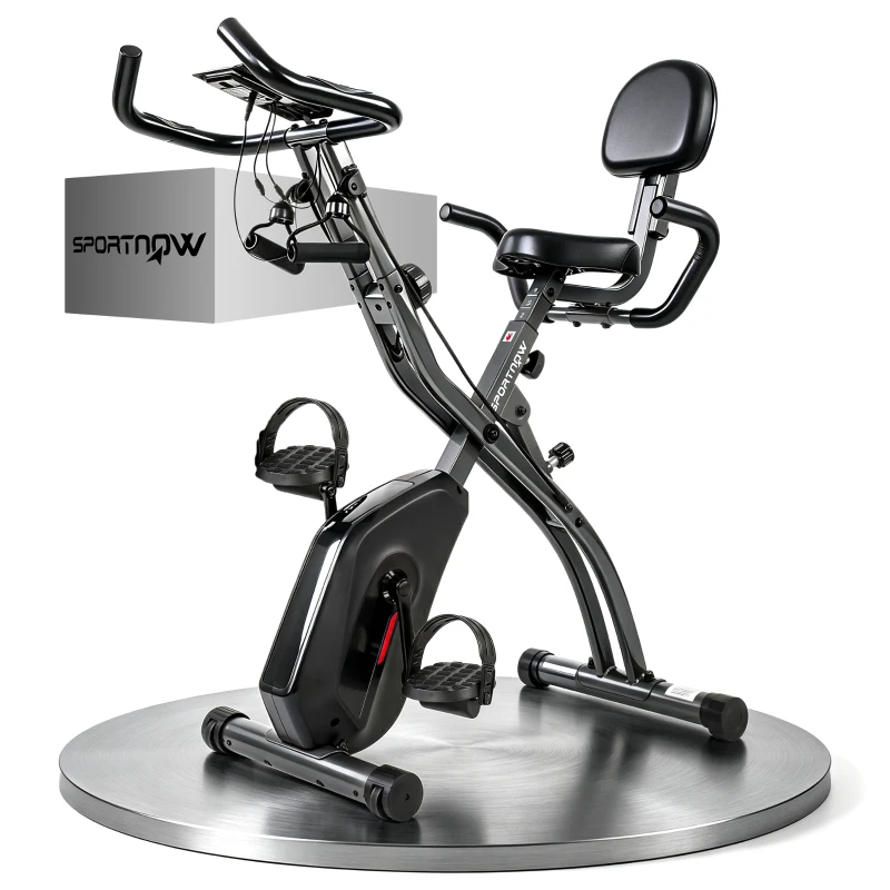 SPORTNOW 3 in 1 Heimtrainer Fahrrad Klappbar Leise Liegeergometer mit LCD Monitor Bluetooth Herzfrequenz Sensor Widerstandsband