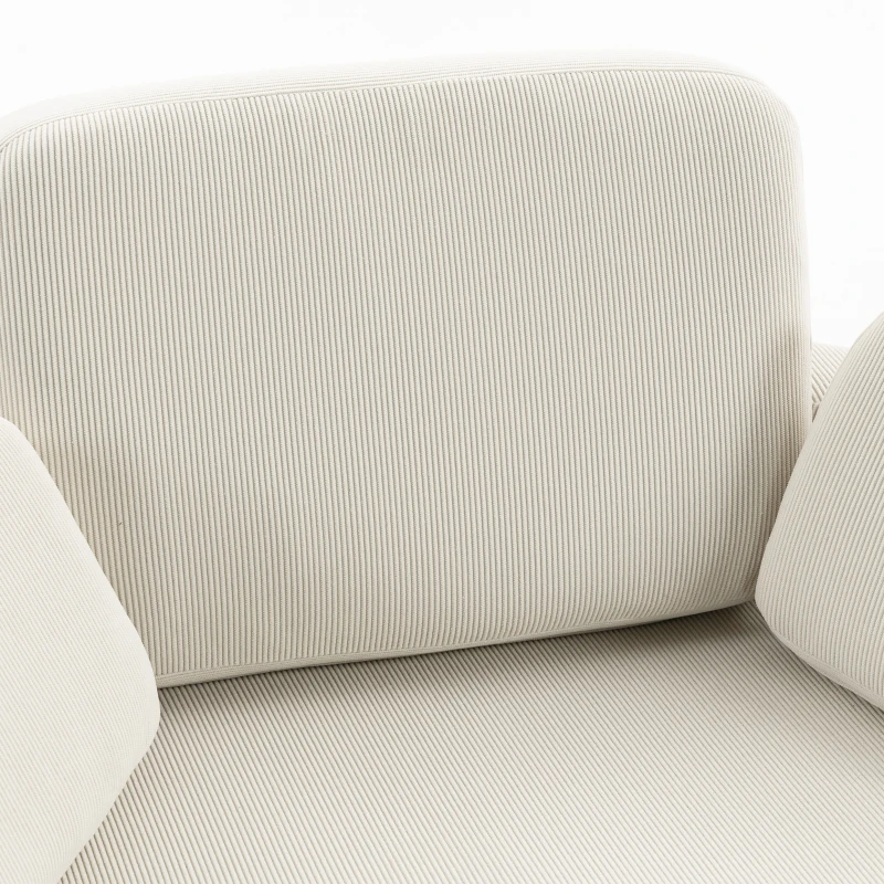 HOMCOM Fauteuil met opbergpoef, cordbekleding, omsluitende leesstoel met verstelbare hoofdsteun, brede zitting, crèmewit