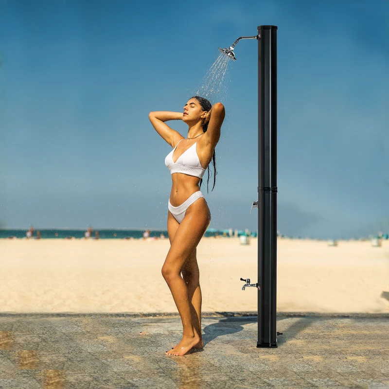 Outsunny Duche solar exterior 35L duche de jardim praia piscina solar com chuveiro e torneira termômetro