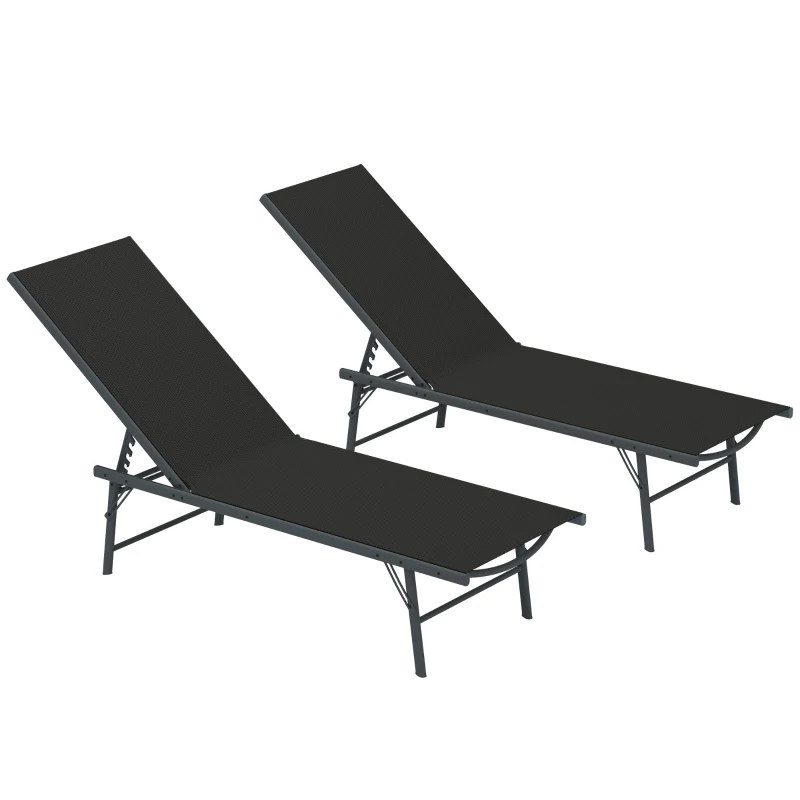Outsunny Lot de 2 bain de soleil chaise longue pliante textilène transat jardin extérieur inclinable 54 x 164 x 84 cm noir