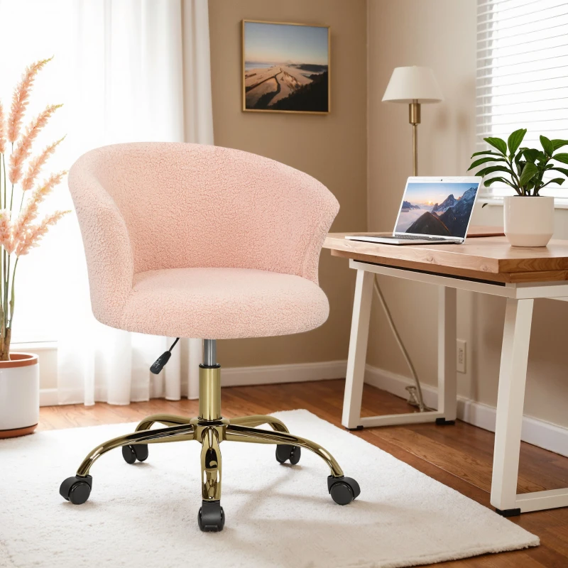 Vinsetto Cadeira de escritório, poltrona ergonómica ajustável em altura, assento giratório, base em aço, rosa