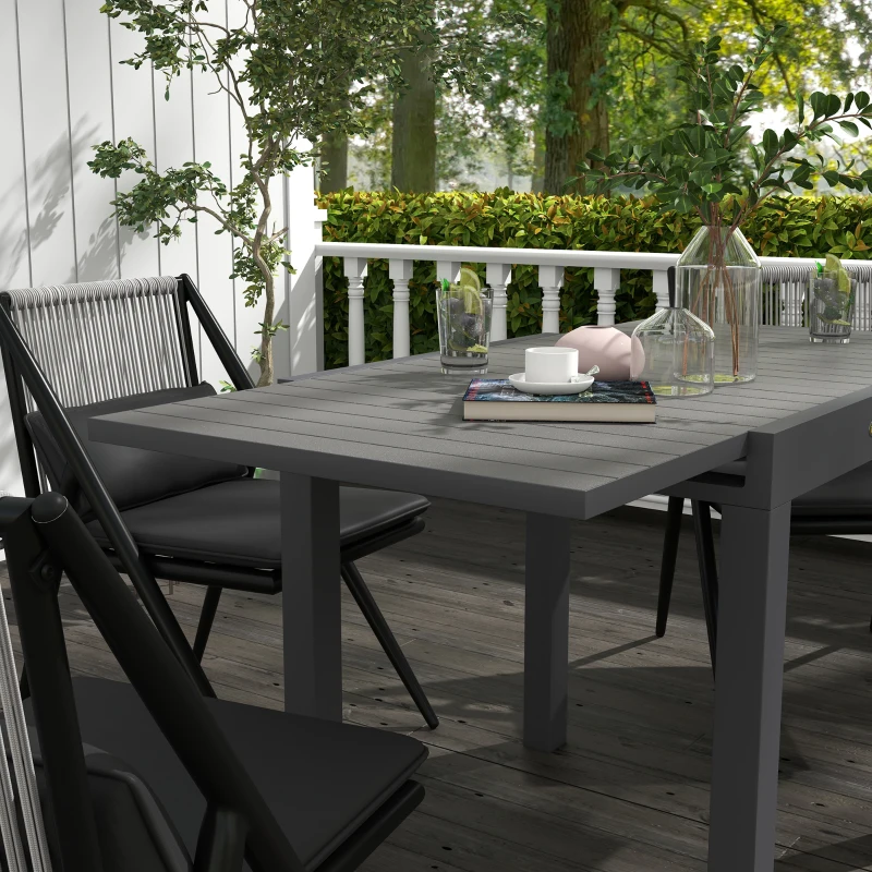 Outsunny Masă de Grădină Extensibilă pentru 4-6 Persoane cu Blat cu Șipci, din Aluminiu, 81/162x80x75 cm, Gri