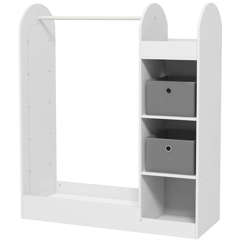 AIYAPLAY Kindergarderobe 3-8 Jahre mit Regalen, 2 Boxen, Kleiderstange und Spiegel, Tragfähigkeit 30 kg, Weiß
